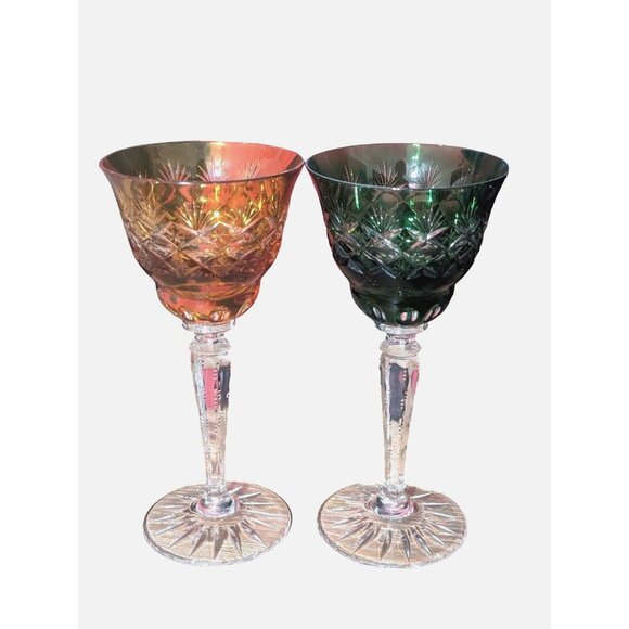 AJKA Discontinued Vintage Hungarian Crystal Cut To Clear Rainbow Wine Glasses - Picture 5 of 8